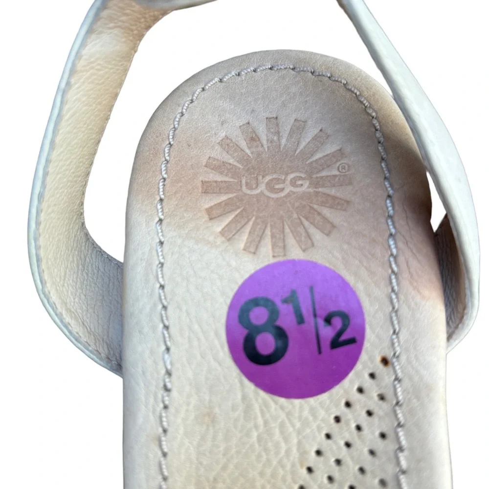 UGG Women’s 8 1/2 Nyssa Canvas & Leather Striped Slingback Wedge Sandals